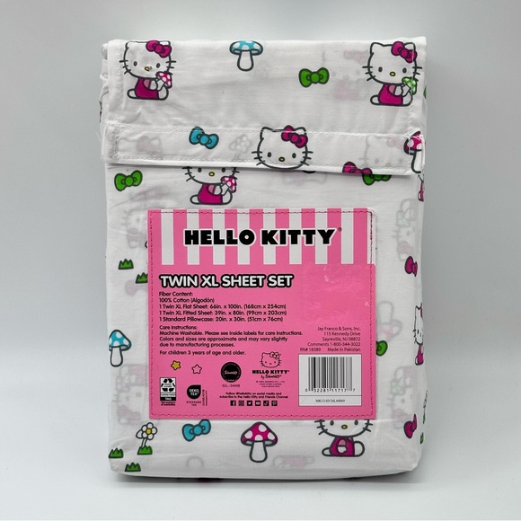 Sanrio Hello Kitty Twin XL Sheet Set (HK Bow and Mushroom) - Picture 3 of 6